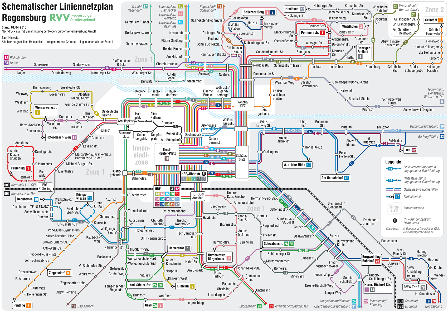 Schematischer Liniennetzplan Regensburg - Regensburger Verkehrsverbund