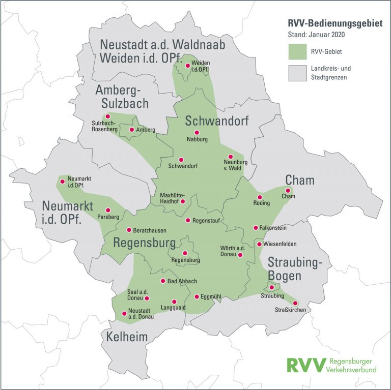 Das Gebiet des Regensburger Verkehrsverbundes