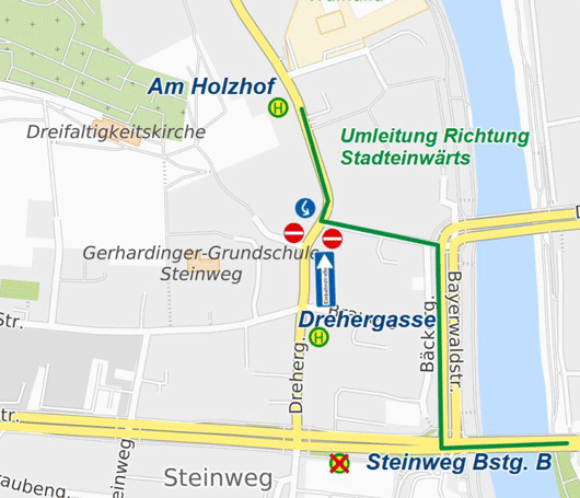 Karte Umleitung Schwandorfer Straße