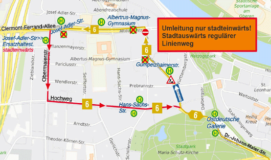 Karte Umleitung Gumpelzhaimerstr Linie 6