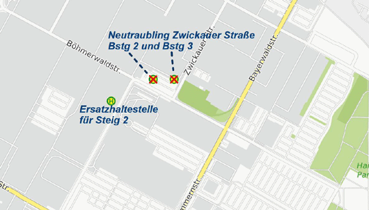 Neutraubling, Verlegung der Haltestelle Neutraubling Zwickauer Str.,  Bstg. 2 und 3