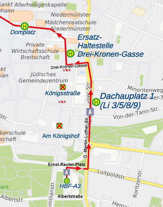 Karte Ersatzhaltestelle Speichergasse